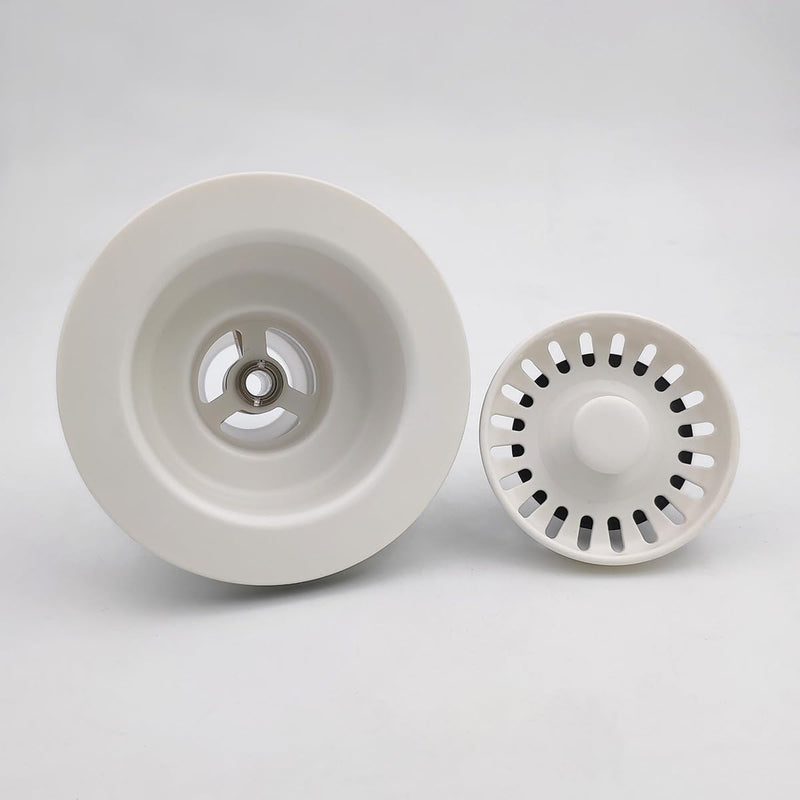 3-1/2 Inch Polymer White Sink Drain Assembly with Basket Strainer and Stopper for Quartz, Granite or Fireclay Kitchen Sinks, with 2 Removable Basket Strainers White-2 Strainers