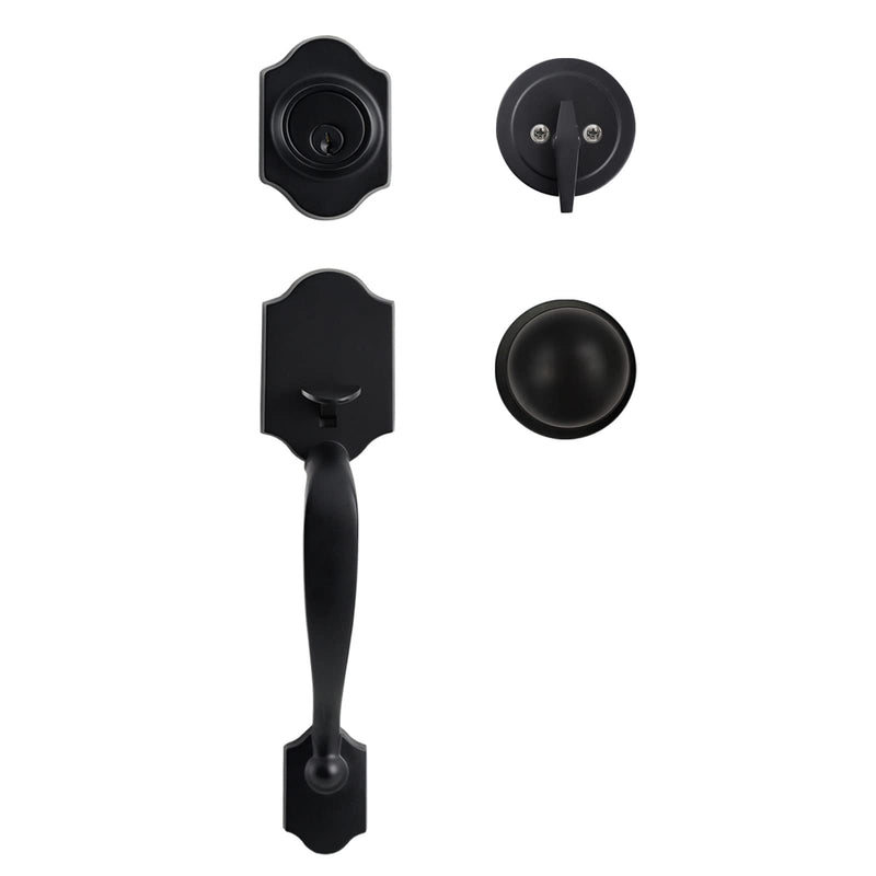 Natsukage Front Door Handle Heavy Duty Entry Lock Matte Black Entrance Set With Single Cylinder Deadbolt and Knob Handle, Reversible for Right & Left Handed Doors