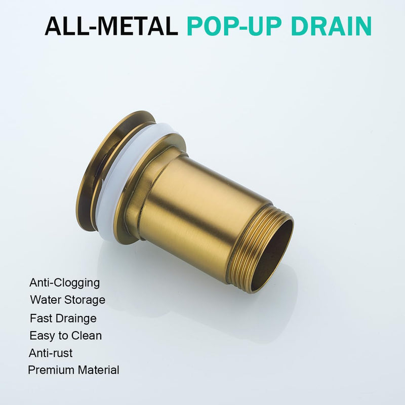 All Metal Bathroom Sink Drain,Pop-up Drain with Detachable Basket Stopper,Anti-Clogging Drain Strainer,Hair Catcher,for Vanity Vessel Sink Without Overflow,Champagne Bronze,SE83997PB-CB Champagne Bronze(without Overflow)
