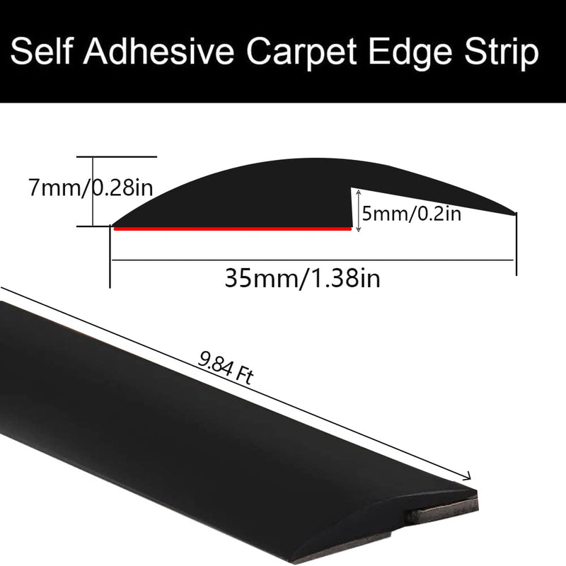 Floor Transition Strip Self Adhesive,PVC Carpet to Tile Flooring Transition Strip,Vinyl Flexible Flooring Transition Strip for Carpet Threshold Transition Strip (Black, 5mm/10FT) Black