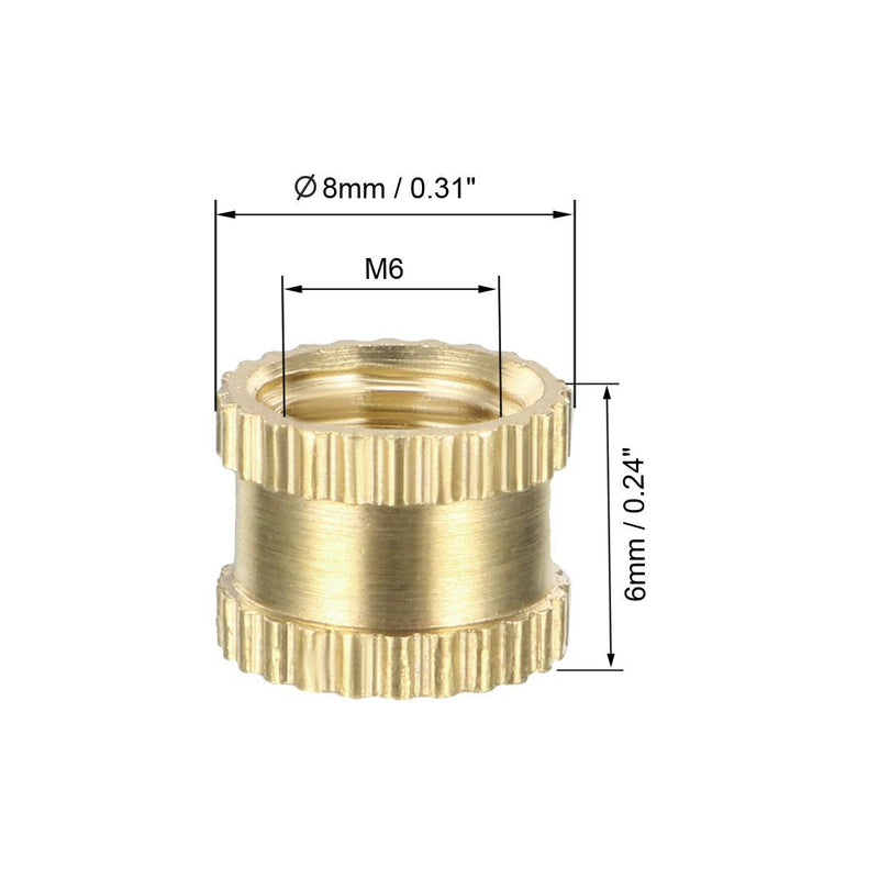 uxcell Knurled Insert Nuts - 50Pcs M6 x 6mm Length x 8mm OD Female Thread Brass Threaded Insert Embedment Nut for 3D Printer M6x6x8mm 50
