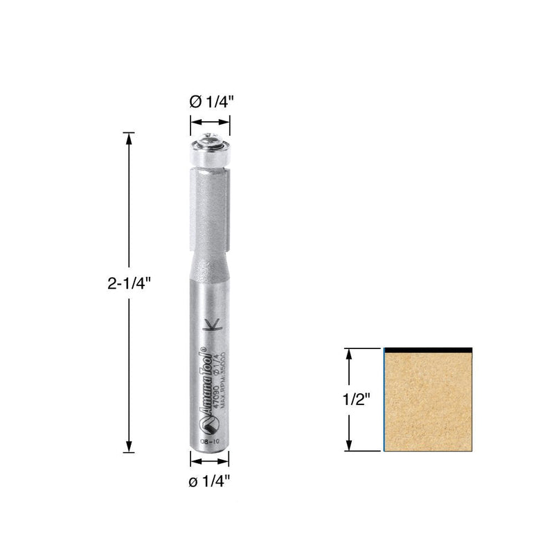Amana Tool - 47090 Carbide Tipped Flush Trim 1/4 Dia x 1/2 x 1/4" Shank