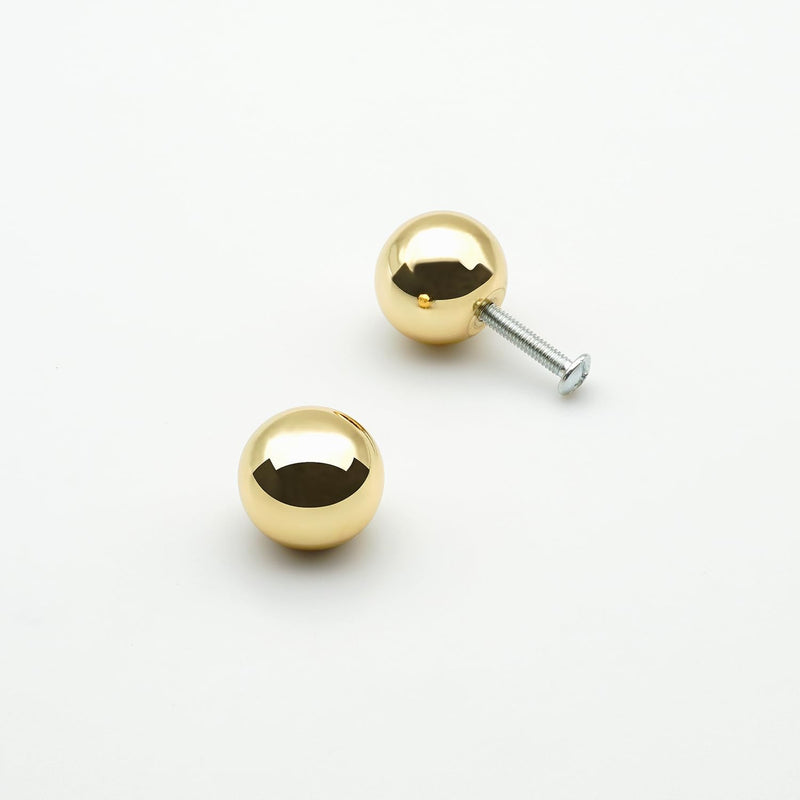 10 Pack Polished Gold Ball Cabinet Knobs 1 Inch(25mm) Diameter Zinc Alloy Shiny Gold Drawer Dresser Pulls Polished Brass Kitchen Cupboard Handles Bathroom Furniture Hardware