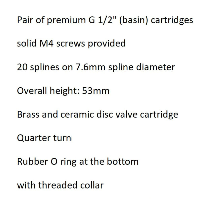 Huashan Replacement Brass Ceramic Disc Stem Cartridge Faucet Valve Quarter Turn 1/2" X 53mm x 12mm spline length 20 teeth(PAIR Hot & Cold) - NewNest Australia
