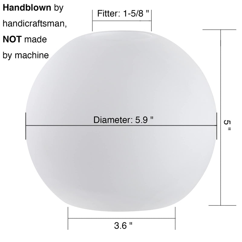 3 Pack Frosted Opal White Glass Globes for Light Fixtures Replacement, 5.9" Diameter, Soft White Round Glass Globe Lampshade Cover for Pendant Light Wall Sconce Chandelier, 1-5/8 Inch Fitter