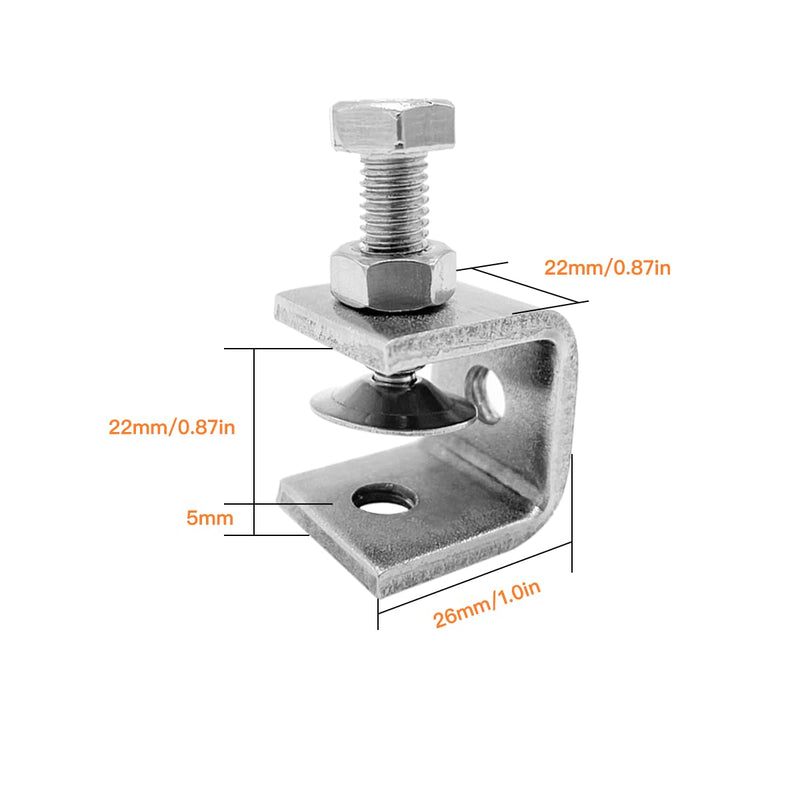 304 Stainless Steel C-Clamp with 0.79 Inch Wide Jaw Opening Heavy Duty Metal U Clamps for Woodworking Welding Building Household and Construction(4PCs)