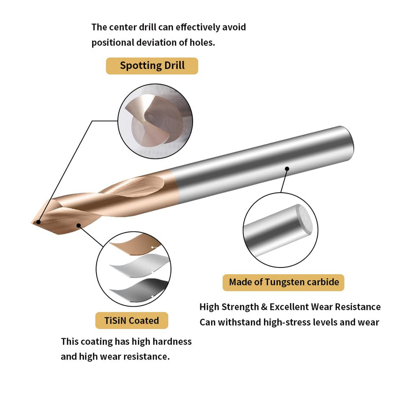 Carbide Spotting Drill Bits 90 Degree TiSiN Coated for Alloy Steels,Carbide Steel, Stainless Steel etc.5 Pcs D8*60mm 5 D8mmX60mm