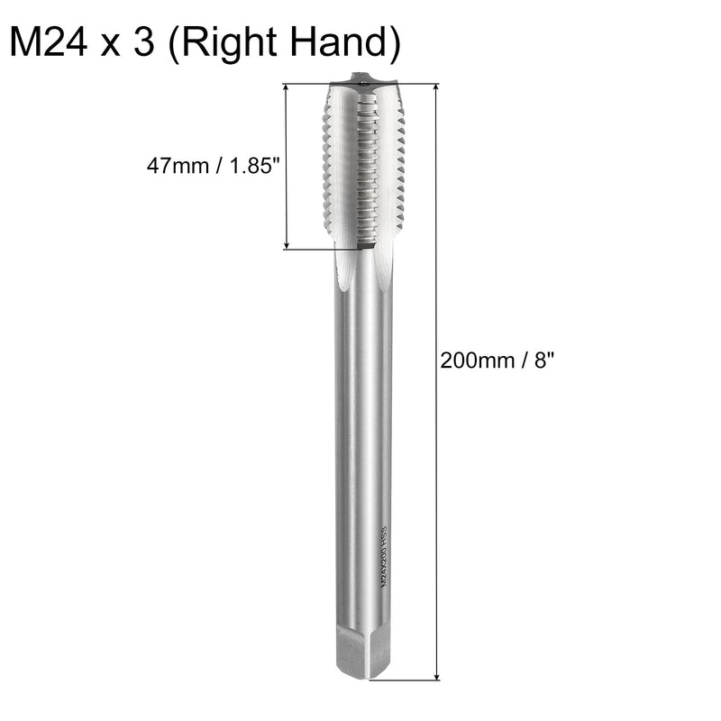 uxcell Metric Thread Tap M24 x 3 H2 200mm Extra Long Straight Flute Screw Thread Milling Machine Taps Threading Tapping Repair Tool M24 x 3 x 200mm