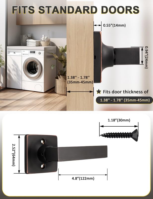 Mengico 6 Pack Square Dummy Door Handle Set,Oil Rubbed Bronze Door Handle for Closets and French Doors,Interior Door Knobs Reversible Right & Left Handed Oil Rubbed Bronze