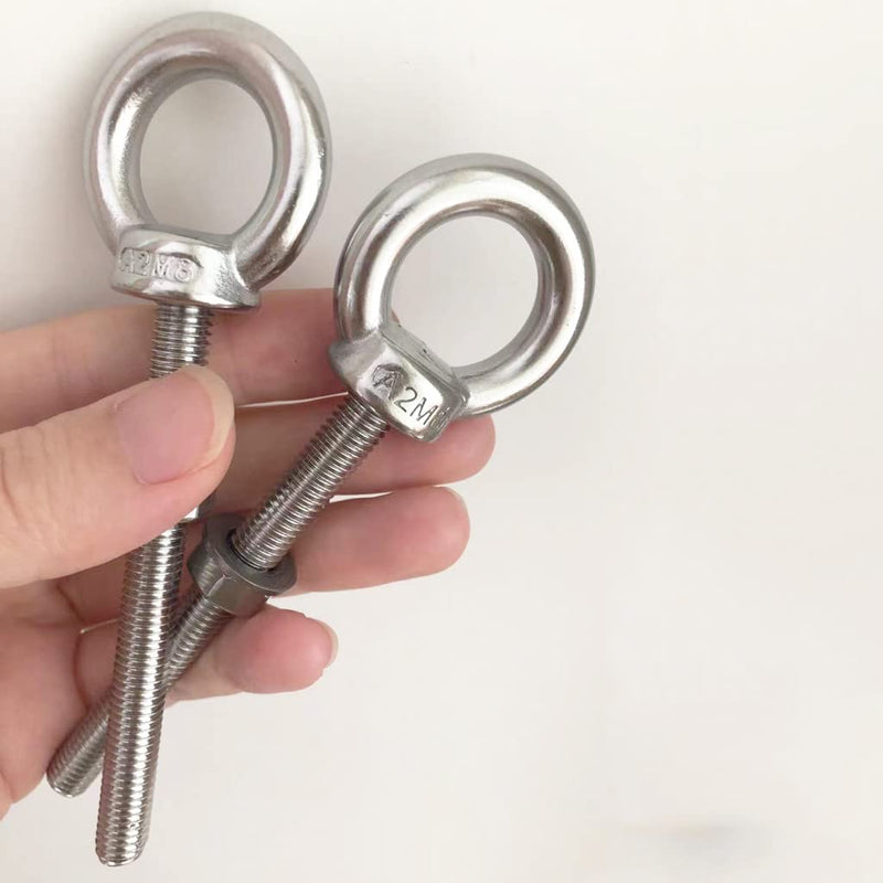 Stainless Steel Eye Bolt, 2pack M8 Shoulder Eye Bolts 5/16" X 3.15"with Nuts and Washer Thread Lifting Ring Eyebolt 2pcs