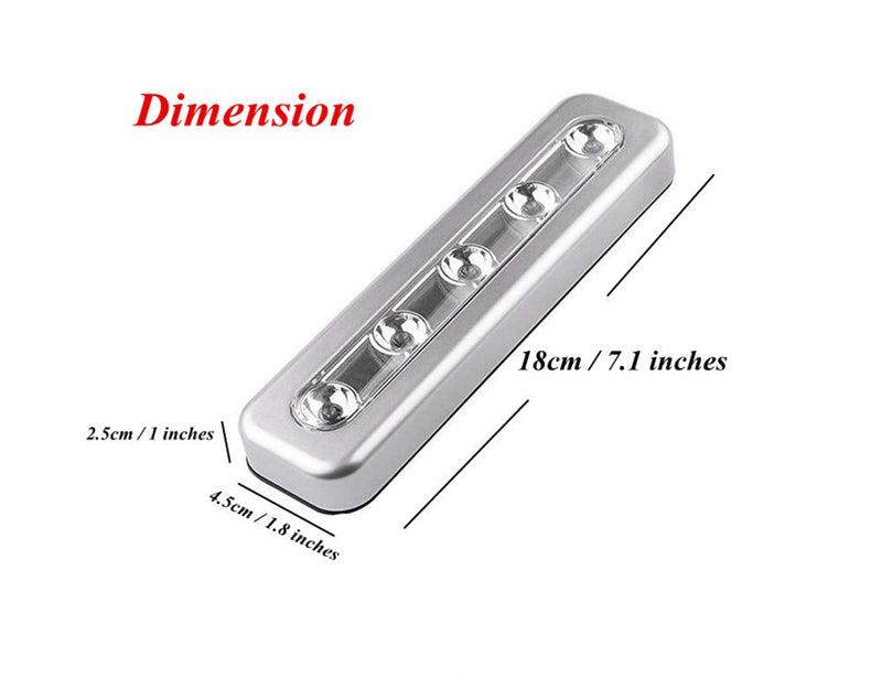 Pack of 4, DIY Stick-on 5 LED Touch Tap Lights Battery-Powered Push Night Light for Closets, Cabinets, Cupboard, Hallway, Stairs, Attics, Garages, Car, Sheds, Storage Room (Silver) Silver