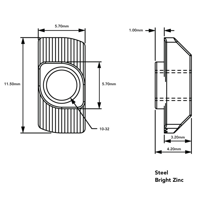 8020, 14162, 10 25 Series Steel 10-32 Standard Drop in T Nuts Hardware Nuts for 1" and 25mm Series Aluminum Extrusions 80/20 Profiles (25)