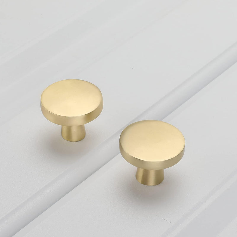 homdiy 10 Pack Gold Cabinet Knobs Round Brushed Brass Kitchen Handles Zinc Alloy Metal Hardware for Dresser Drawer Desk Cupboard Brushed Gold