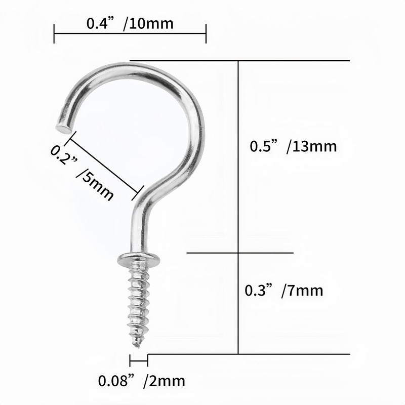 100 Pcs 1/2 Inch Metal Cup Hooks Ceiling Screw Hooks for Attachment and Suspension, Silver 1/2 Inch (100 Count)