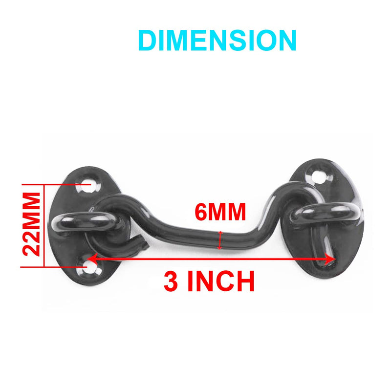 3” Privacy Hook and Eye Latch Easy Lock for Barn Door, Black (3 INCH-2PCS) 3 INCH-2PCS