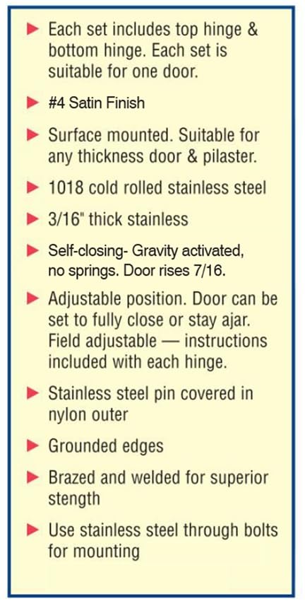 Harris Hardware TP8411‑B Stainless Steel Surface Mounted Gravity Hinge Set