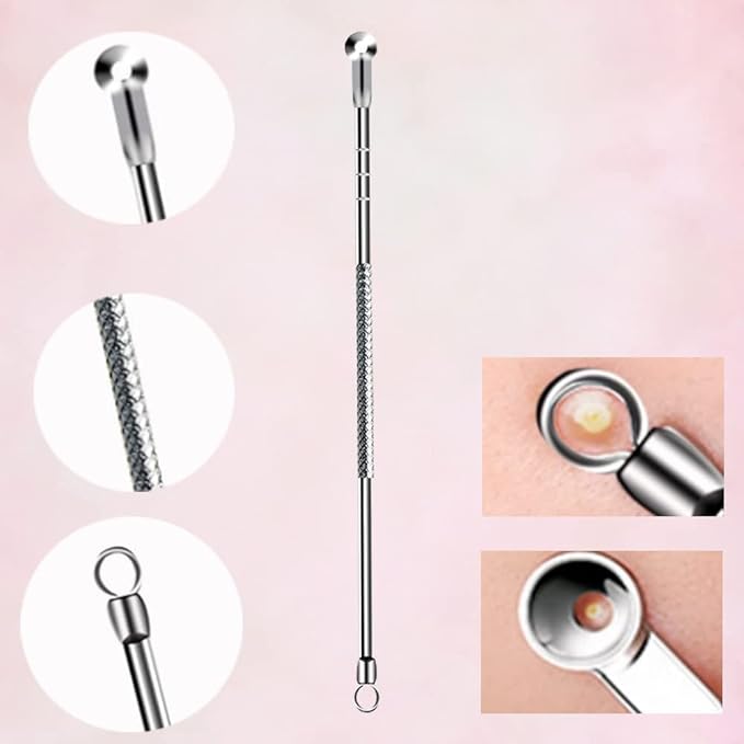 Acne Needle Set, Set of 4, Dedicated Pore Care Kit, Acne Removal, Blackhead Removal, Square Plug Pusher, Antibacterial Stainless Steel, Beauty Tool, Storage Case Included, Portable Convenient (Silver) - NewNest Australia