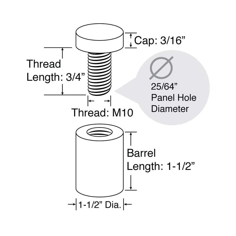 Stainless Steel Standoff 1-1/2 Inch Diameter x 1-1/2 Inch Barrel Length Brushed Finish for PVC, Glass and Acrylic Sign Stand Off Wall Anchors and Screws 4 Piece Pack for Heavy Signs