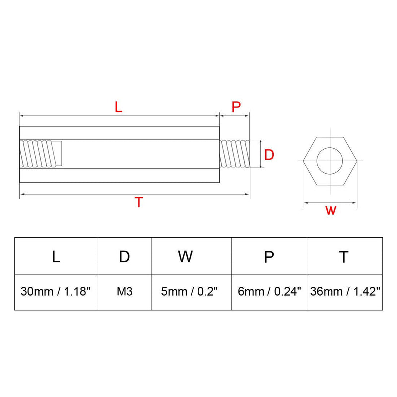 uxcell 100pcs M3 30+6mm Female Male Thread Brass Hex Standoff Spacer Screws PCB Pillar