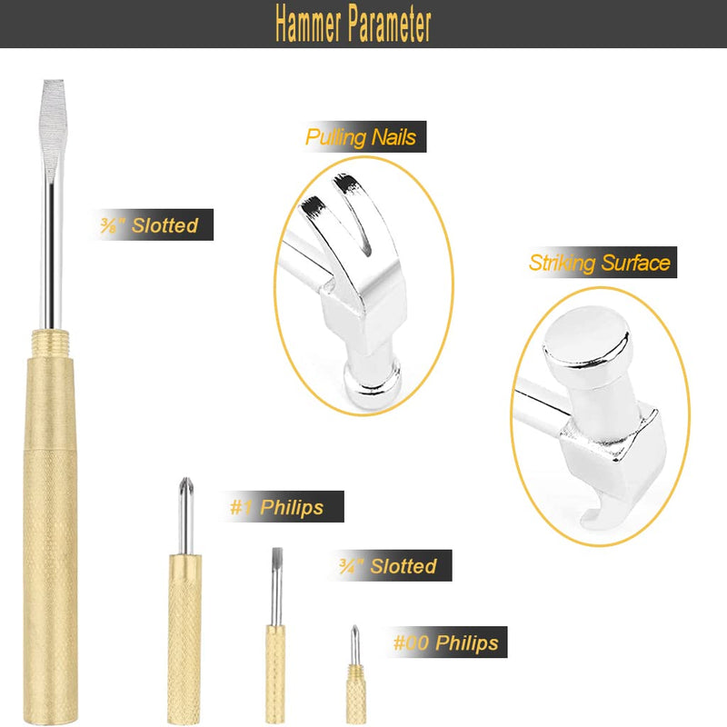 6-In-1 Multifunctional Metal Mini Hammer, Small Nesting Hammer, and Screwdriver Set, Portable Steel Mini Hammer Ideal (Silver Yellow) Silver Yellow