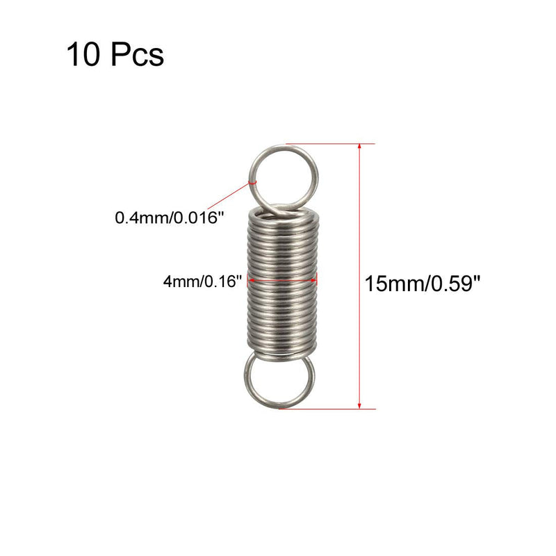 uxcell Extended Tension Spring Wire Diameter 0.016", OD 0.16", Free Length 0.59" Stainless Steel Small Dual Hook Tension Spring for Machinery Construction Industrial 10pcs 0.016"x0.16"x0.59"