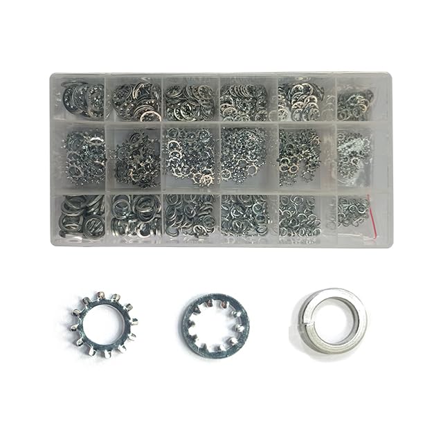 720Pieces External & Internal Star and Split Lock Washer Assortment Kit – Metric 6mm, 8mm, 10mm and SAE 1/4in, 5/16in, 3/8in Spring Lock Washers