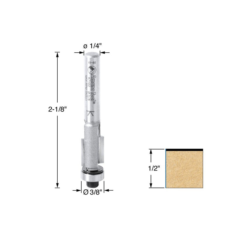 Amana Tool - 47102 Carbide Tipped Flush Trim 3/8 Dia x 1/2 x 1/4" Shank