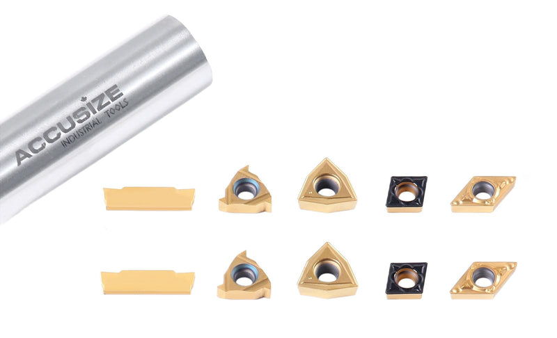 Accusize Industrial Tools 2 Pc of Each Kind of Carbide Inserts for 2387-2003, CVD Coated and Tin Coated, Total 10 Pieces, 2387-2003inserts | 10-Piece Replacement Set, 2 Each MGMN200, 11ER A60, WCMT2.52, CCMT21.51, DCMT21.51, 2387-2003INSERTS