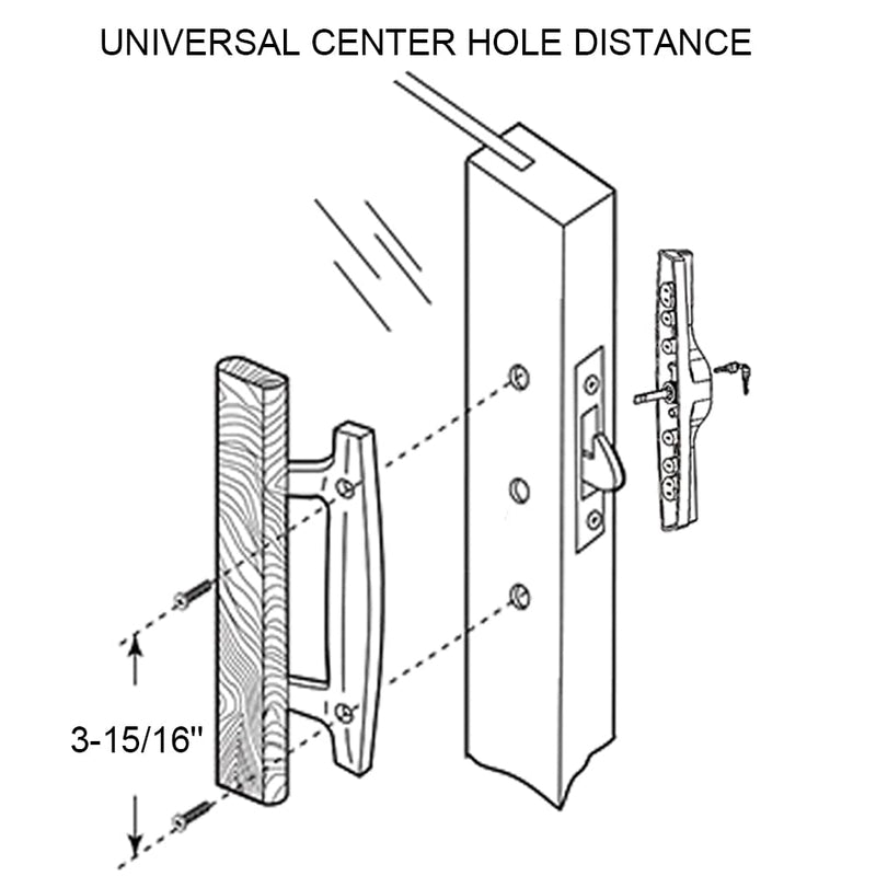 Patio Sliding Patio Door Handle Set with Mortise Lock, Key Cylinder and Keeper, Wood Handle Lock Set Fits Door Thickness from 1-1/2" to 1-3/4", 3-15/16" Screw Hole Spacing, Keyed, White with Key + with Keeper