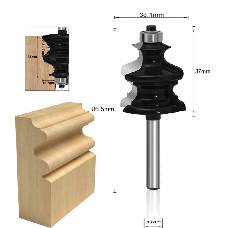 LEATBUY Router Bit Set Architectural Molding 5 PCS 1/4 Inch Shank , Corner Rounding Edge Rail Stile Wood Router Bits Sets, Woodworking Milling Cutter Tool, Door Cabinet Shelf Carbide CNC Router(5)