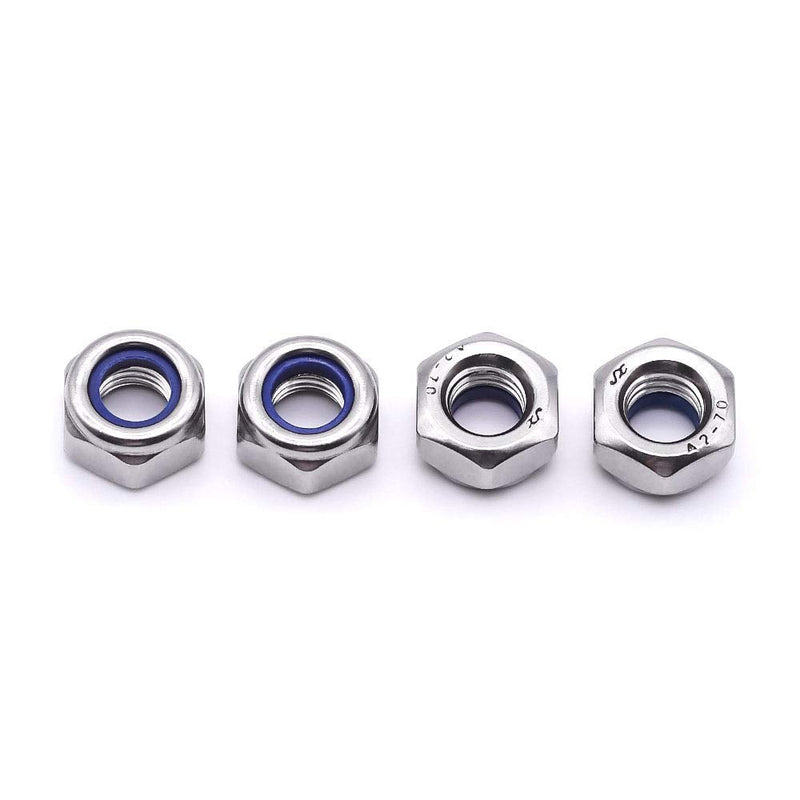 M4-0.7 (100 pcs) Nylon Insert Hex Lock Nuts 304 Stainless Steel 18-8 Locknut, Bright Finish, DIN985 M4-0.7 100