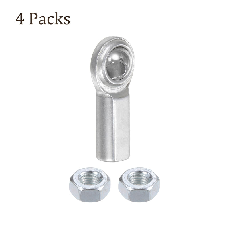 4pcs CF4 Rod End Joint Bearing - [1/4" Bore, 1/4-28 UNF Right Hand Thread] Female Rod End with Jam Nuts, 45# Carbon Steel 4