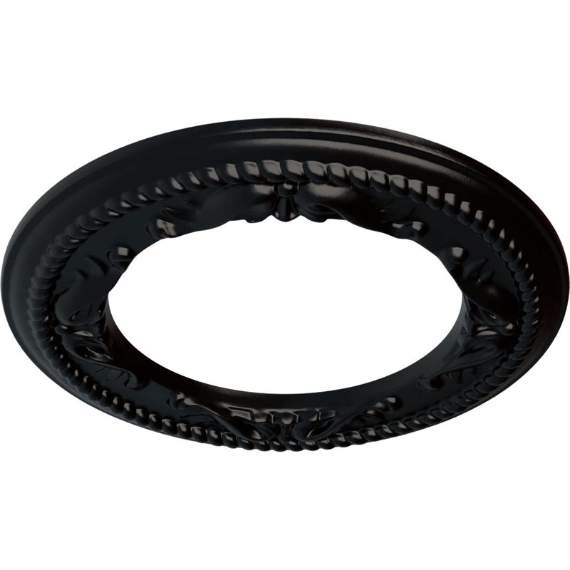 Ekena Millwork CM12MEBLF 12-1/4" x 7-1/2" x 7/8" Roped Medway Ceiling Medallion, Jet Black Jet Black (Flat Finish)