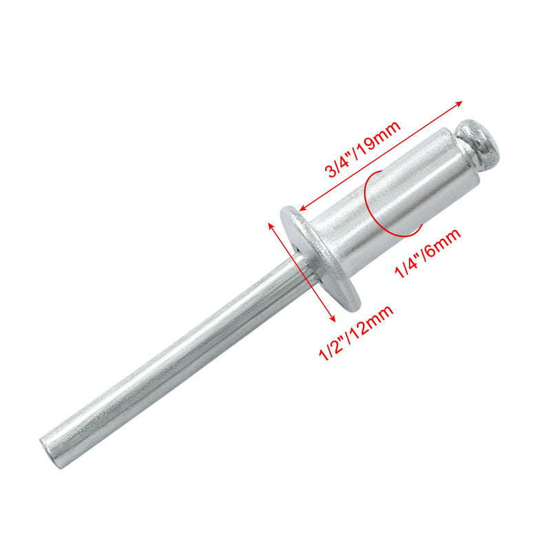50 Pcs 1/4" x 3/4" Aluminum Blind Rivets Dome Head Pop Rivets for Installing Accessories, Silver 1/4" x 3/4"