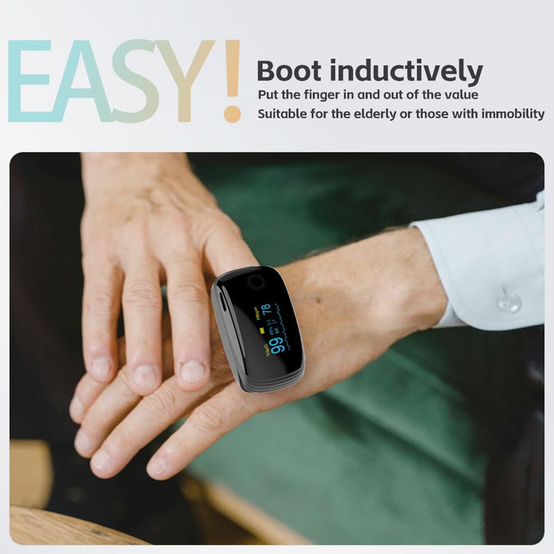 Rechargeable Pulse Oximeter Fingertip Oxygen Monitor Fingertip with SpO2 Pulse Rate and PI RR OLED Precision Fast Oximeter SpO2 Reading Outdoor Sports Home (Black)
