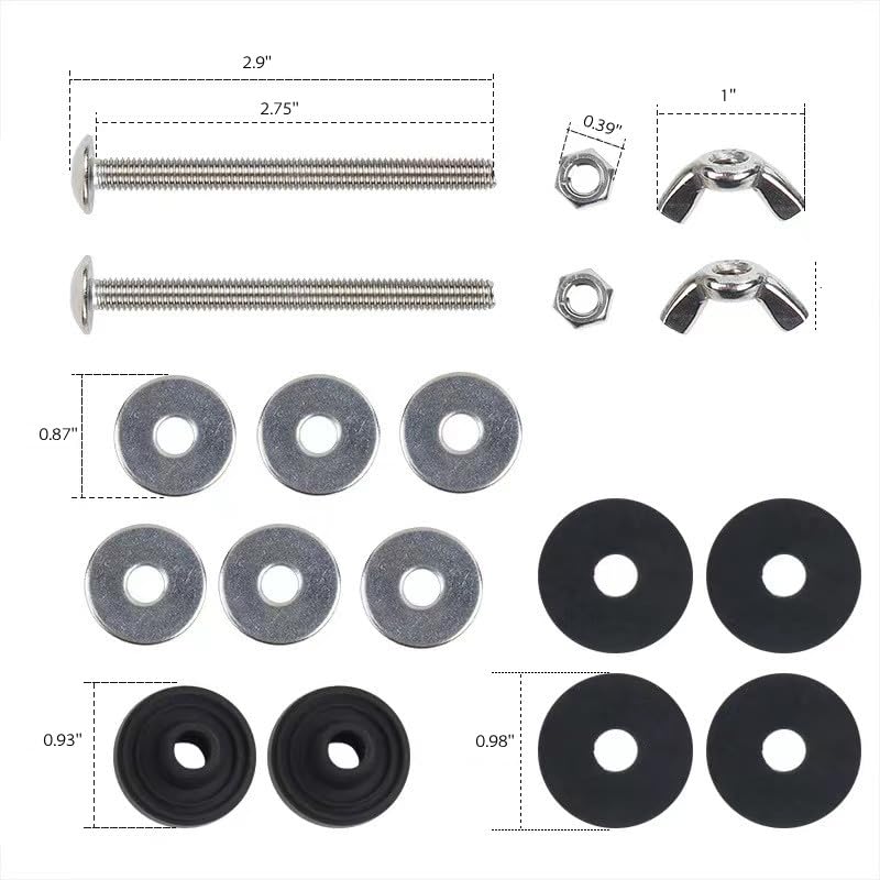 Universal Toilet Tank to Bowl Bolt Kit with Waterproof Stainless and Rubber Washers Gasket, Easy to Install (2 PCS)
