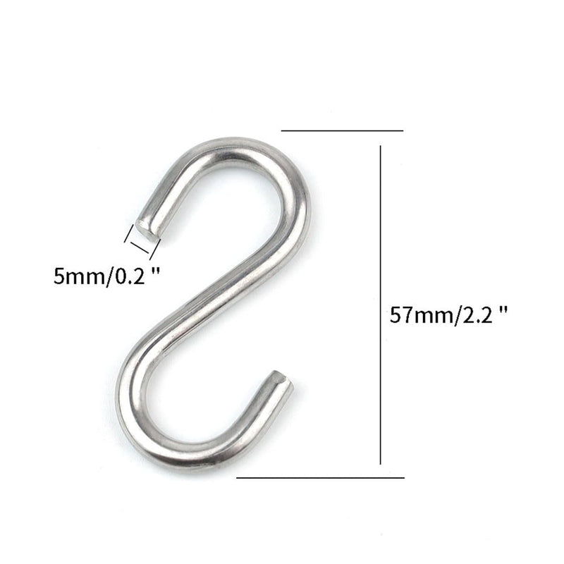 15 Pack Heavy Duty Stainless Steel S Shaped Hooks 2.2 Inch Long 1/5 Inch Thickness S Metal Hooks