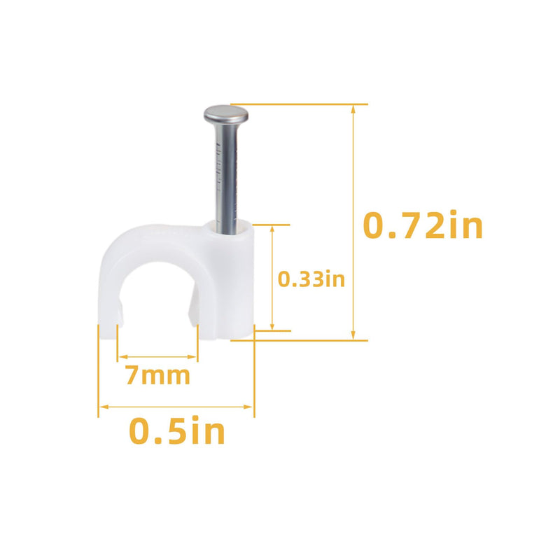 200 Pieces Cable Clips White Wire Nail Clips Ethernet Cable Wire Nails Tacks Clips Cable Management Wire Wall Clips Cord Holder 7mm Nail Cable Clips Round Coaxial Cable Clamps Cords Staples (White)
