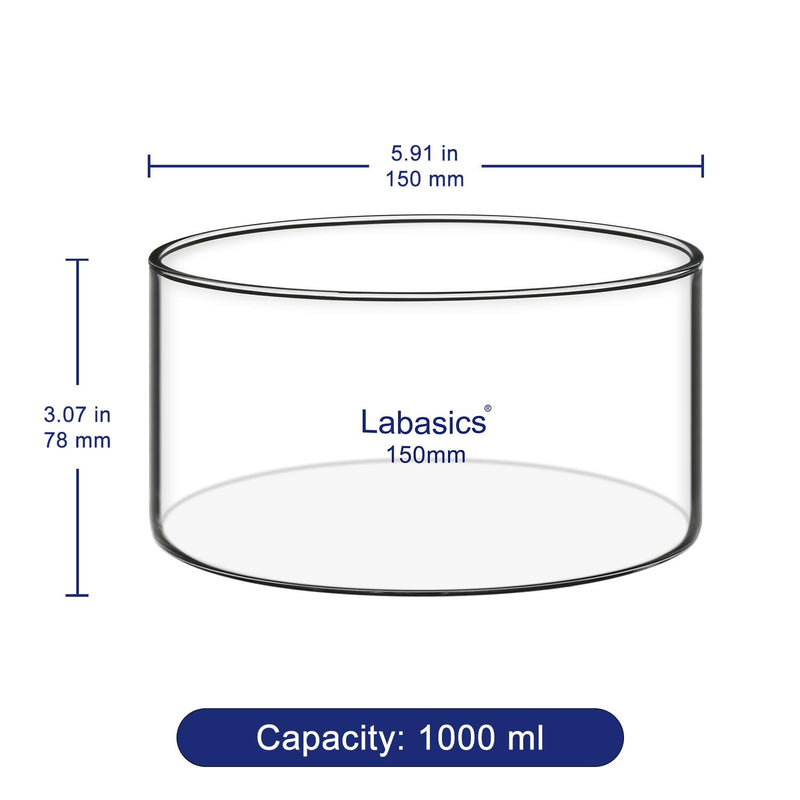 Labasics Crystallizing Dish, No Spout Flat Bottom Thick-Walled High Borosilicate Glass Crystallizing Dishes for Crystallization and Evaporation Lab Glassware, Outer Diameter: 150 mm, Capacity: 1000 ml