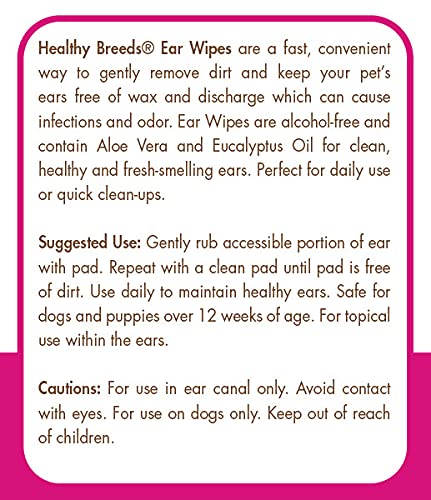 Healthy Breeds Siberian Husky Ear Cleaning Wipes with Aloe & Eucalyptus for Dogs 100 Count