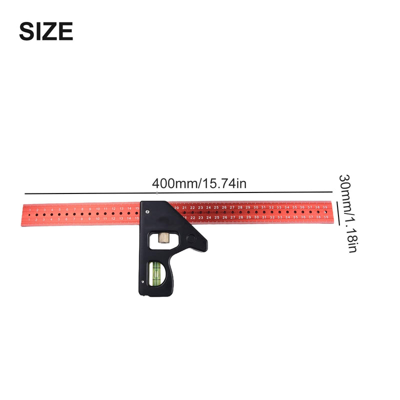 Combination Square Tool, Stainless Steel Movable Square Ruler for Angle/Measuring Marks and Drawing, Woodworking Tools, 45-90 Degree Marking(400mm) 400mm
