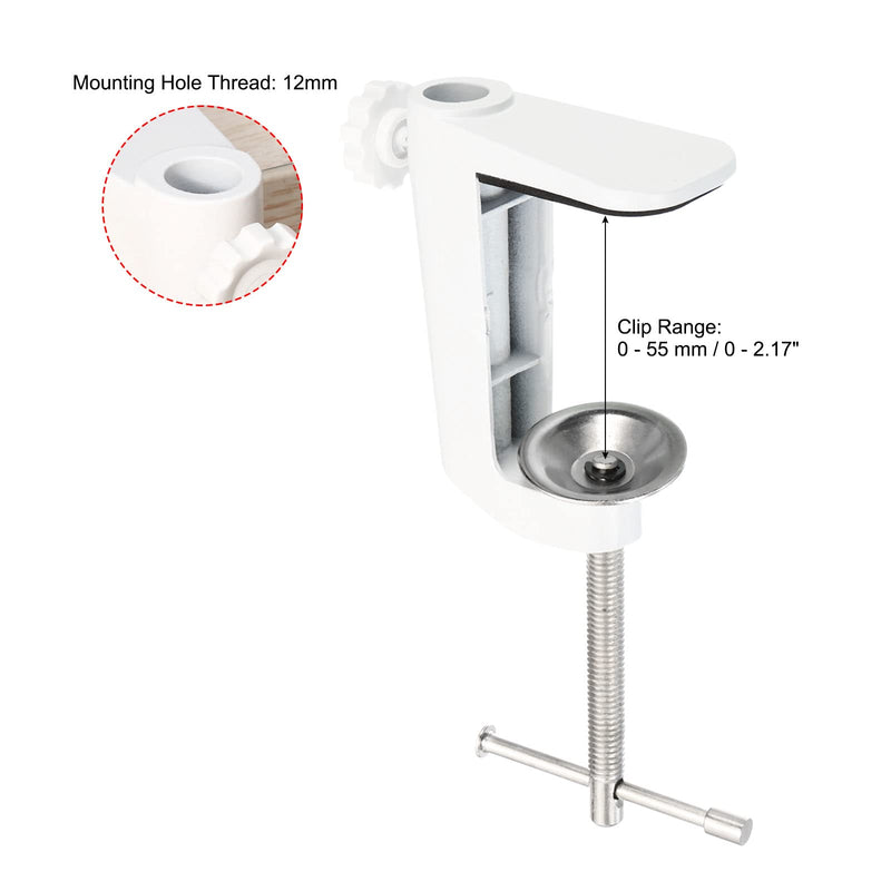 PATIKIL 0.29"/0.47" Hole Dia. Desk Table Mount Clamp, Universal C Shape Desk Clamp with Adjustable Screw for Microphone Arm Lamp Stand, White 1