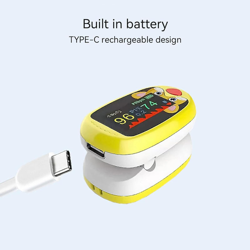 Pediatric Pulse Oximeter, Pulse Oximeter Oxygen Monitor Finger For Kids and Child Over 2,Children's Sats Monitor Checking Oxygen Saturation, Heart Rate,PI At Home, School or Trip Use (yellow)