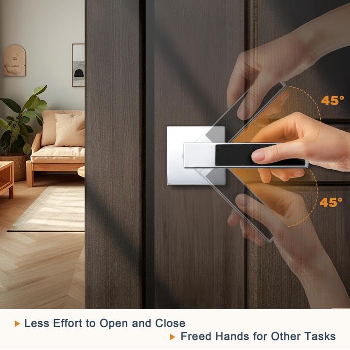 Probrico Heavy Duty Square Door Handle with Black Leather Hand Lever, Keyless Passage Interior Door Levers for Hallway or Closet, Polished Chrome, 2 Pack