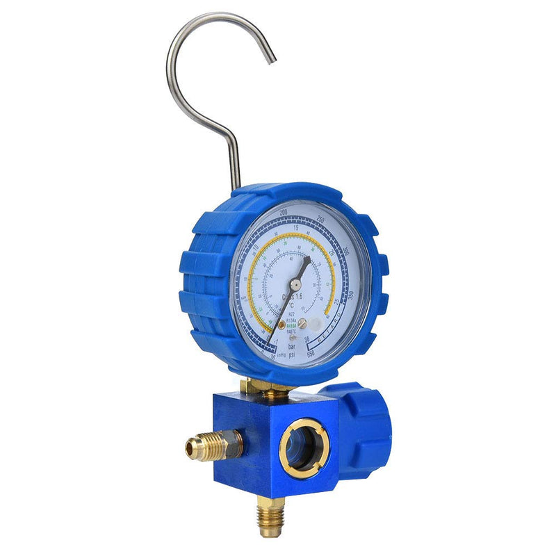 AC Manifold Set, Professional Low Pressure A/C Refrigeration Tool with Visual Mirror Sight Glass for HVAC Technicians Blue G1/4 Inch 68mm