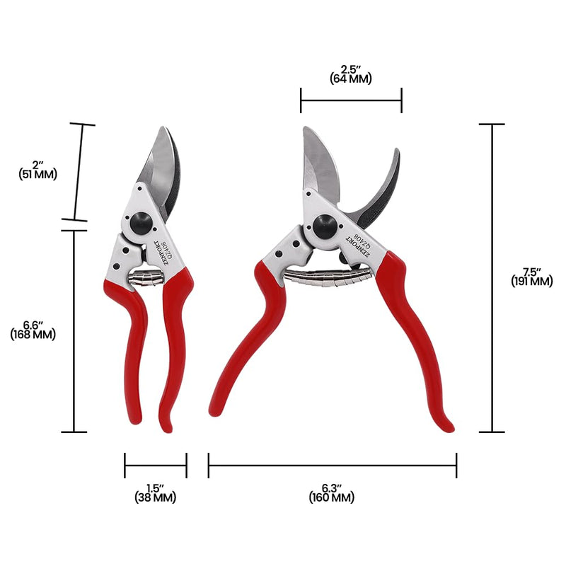 Zenport QZ408 8.5" Professional Bypass Pruner, 2 Inch Blades, Red 1