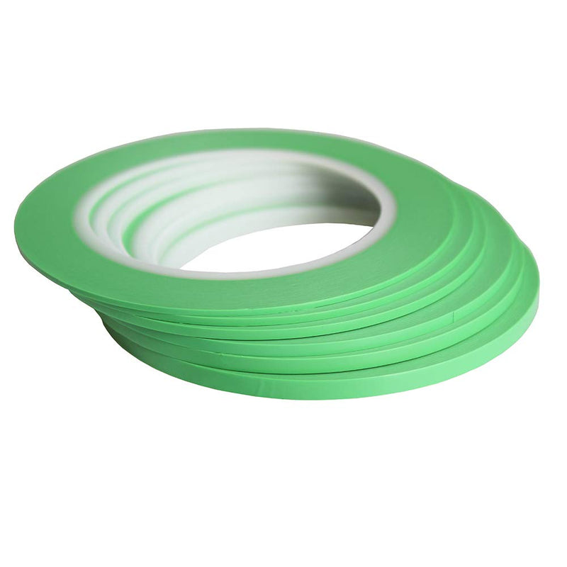 JINBING Mix 6Rolls High-Temp Vinyl Fine Line Masking Tape Automotive Paint for Curves Green 1.5mm 2mm 2.5mm 3mm 4mm 5mm (Pack of 2) 1.5mm 2mm 2.5mm 3mm 4mm 5mm x 25m (Pack of 2)