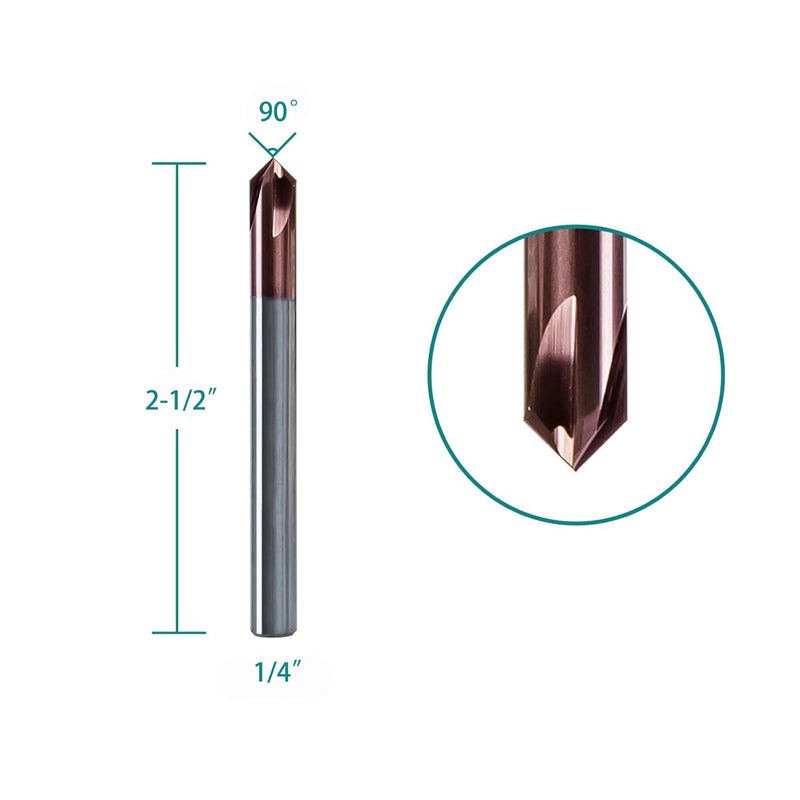 NZ 1/4" 90° 4-Flute Chamfer Mill, CNC Milling Bits for V-Groove & TiSiN Coated HRC55 Stainless Steel, Titanium Alloy, Alloy Steel & Cast Iron | 5-Pack 1/4 inch