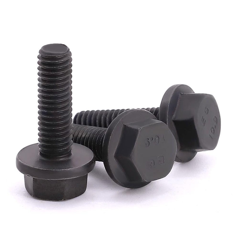 M12-1.75 x 35mm (8 pcs) Flanged Hex Bolt Screws Black Oxide Finish, 10.9 Grade Alloy Steel, Large Flange Washer Head, DIN6921/GB5789, Full Thread M12-1.75 x 35mm 8