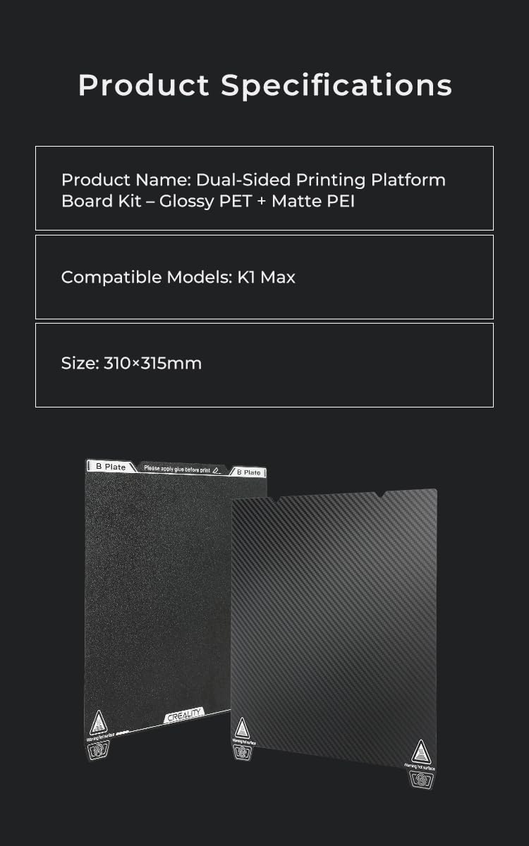 Creality Upgraded K1 Max Double-sided Printing Platform 315*310mm (Glossy PET + Matte PEI), without Soft Magnetic Sticker for 3D Printer CR-10 Smart/Pro/Ender-3 Max/Max Neo/10S PRO/PRO V2/V3/CR-X/Pro